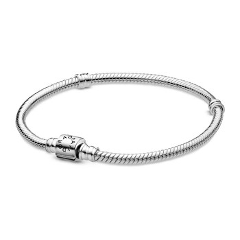 Pandora Snake Chain Sterling Silver Bracelet And Heart Clasp, Size