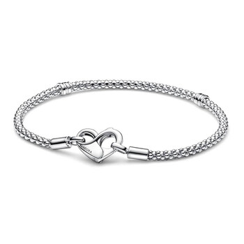 Pandora Moments Sparkling Heart Clasp Snake Chain Bracelet, Size