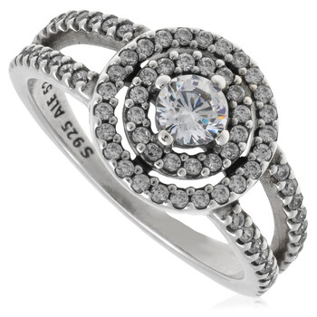 Ladies Sterling Silver Sparkling Double Halo Ring