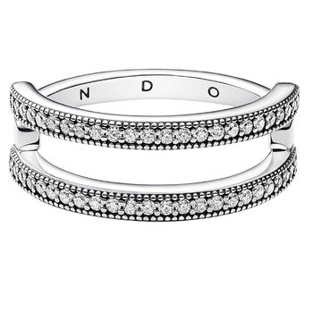 Pave Double Band Sterling Silver Ring