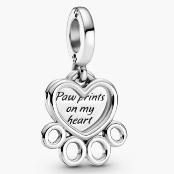 Paw Print And Heart Sterling Silver Dangle