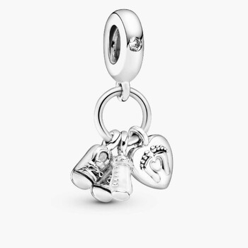 Shoes, Baby Bottle And Heart Silver Dangle