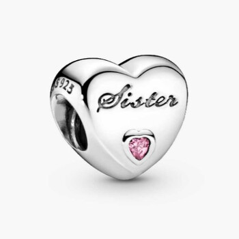 Sister Heart Silver Charm With Pink Cubic Zirconia 791946PCZ