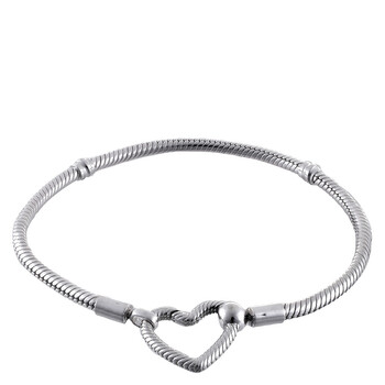 Snake Chain Sterling Silver Bracelet With Heart Clasp