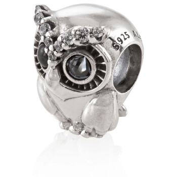 Sparkling Owl Charm In Sterling Silver