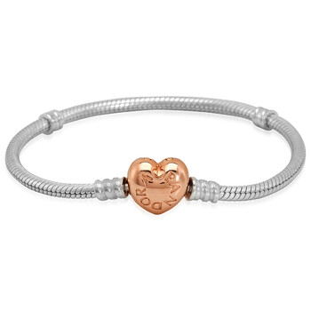 Sterling Silver And 14k Rose Gold-plated Moments Heart Clasp Snake Chain Bracelet, Size 18