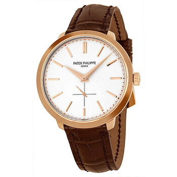 Calatrava Silver Dial 18k Rose Gold Brown Leather Men's Watch 5123R-001