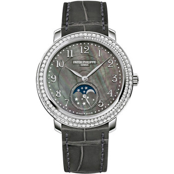 Complications Black Mother of Pearl Dial Diamond Bezel 18kt White Gold Leather Ladies Watch 4968G-001