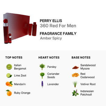 Men's 360 Degrees Red for Men 4pcs EDT Gift Set Fragrances 844061012592