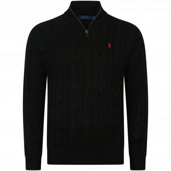 Polo Ralph Lauren Black Cable Knit Quarter-Zip Sweater, Size Large