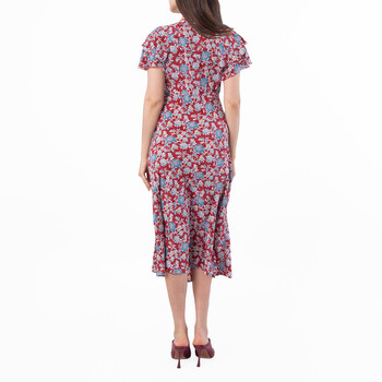 Floral-Printed Silk Dress, Size 4