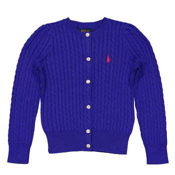 Polo Ralph Lauren Girls Blue Cable Knit Cotton Cardigan, Size 3/3T