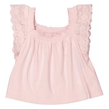 Hot Pink Eyelet Embroidered Layered Ruffle Smocked Strapless Mini Dress