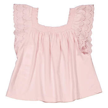 Girls Hint Of Pink Eyelet-Embroidered Cotton Jersey Top