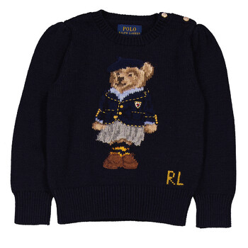 Polo Ralph Lauren Girls Navy Cotton-Blend Polo Bear Intarsia