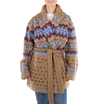 Jacquard Long Sleeve Wool Cardigan