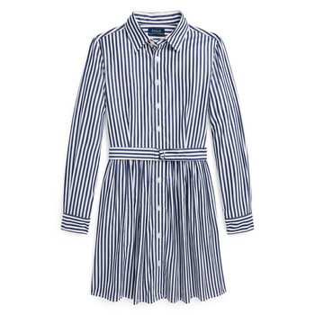 Kids Stripe Pattern Belted Shirt Dress, Size 8