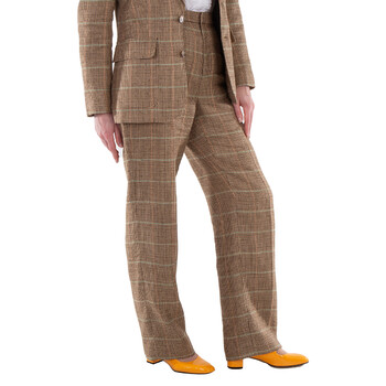 Straight-Leg Plaid Linen-Silk Trouser