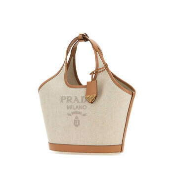 Linen Blend and Leather Tote Bag