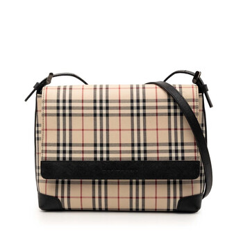 Burberry Snip Shoulder Bag Black Check Leather Trim 8092974