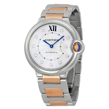 Pre-owned Cartier Ballon Bleu Silver Dial Steel and 18kt Rose Gold Unisex Watch WE902031