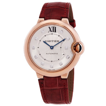 Pre-owned Cartier Ballon Bleu Silver Diamond Dial 18kt Pink Gold Ladies Watch WJBB0010