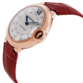 Pre-owned Cartier Ballon Bleu Silver Diamond Dial 18kt Pink Gold Ladies Watch WJBB0010