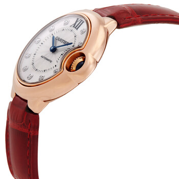 Pre-owned Cartier Ballon Bleu Silver Diamond Dial Purple Leather Ladies Watch WE902040