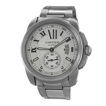 Pre-owned Cartier Calibre De Cartier Silver Opaline Dial Men's Watch W7100015