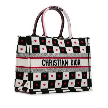 Pre-owned Dior DiorAmour Medium Canvas D-Chess Book Tote 50-MA-0251 Pre-owned Dior DiorAmour Medium Canvas D-Chess Book Tote 50-MA-0251
