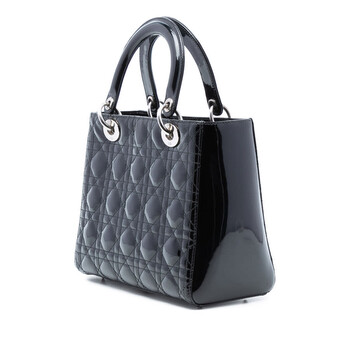 Pre-owned Dior Medium Patent Cannage Lady Dior 01-BO-0112 Pre-owned Dior Medium Patent Cannage Lady Dior 01-BO-0112