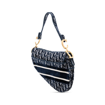 Pre-owned Dior Oblique Embroidered Canvas Saddle Bag Ladies 50-MA-0211