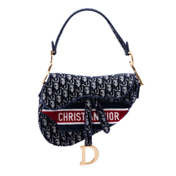 Dior Pre-owned Dior Velvet Embroidered Crocodile Effect Saddle Bag