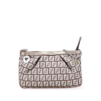 Pre-owned Fendi Zucchino Canvas Chain Pochette Ladies 8BR594