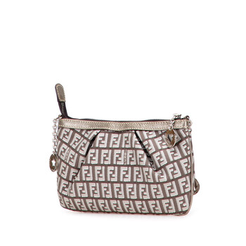 Pre-owned Fendi Zucchino Canvas Chain Pochette Ladies 8BR594
