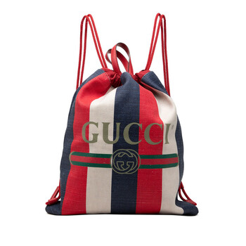 Gucci Pre-owned Gucci Grained Calfskin Web Logo Drawstring  display picture 2