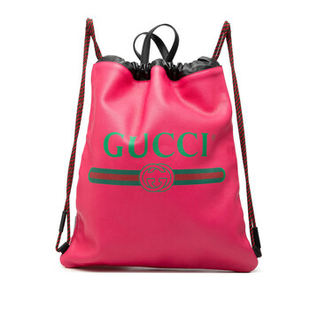 Pre-Loved Gucci Grained Calfskin Web Logo Drawstring Backpack Gucci Pre-Loved Gucci Grained Calfskin Web Logo Drawstring  main image 2