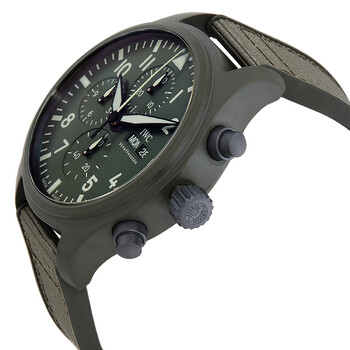 Pre-owned IWC Pilot Top Gun Woodland Chronograph Green Dial Men's Watch IW389106