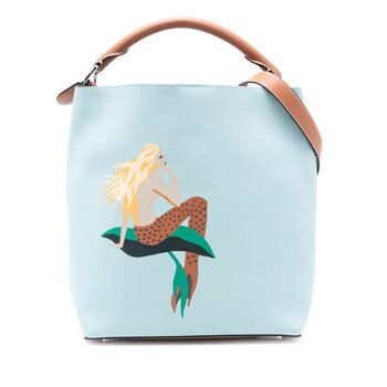 Pre-owned Loewe Paulas Ibiza Mermaid Print Leather Bucket Bag Ladies 261814