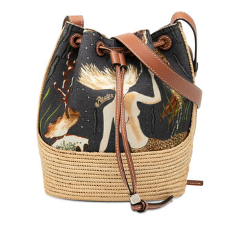 Pre-owned Loewe Paulas Ibiza Small Canvas Mermaid Print Balloon Drawstring Bucket Bag 062007 Pre-owned Loewe Paulas Ibiza Small Canvas Mermaid Print Balloon Drawstring Bucket Bag 062007