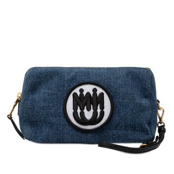 Pre-owned Miu Miu Denim Embroidered Logo Wristlet Pouch LAWP5PDFCX63NLPC