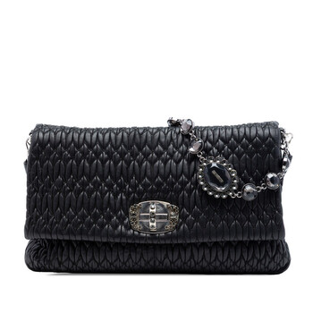 Miu Miu Pre-owned Miu Miu Matelasse Leather Crystal Flap Shoulder