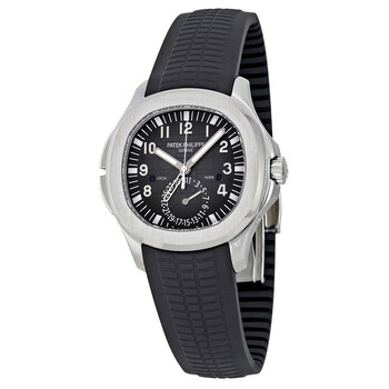 Pre-owned Patek Philippe Aquanaut Dual Time Black Embossed Dial Men's Watch 5164A-001