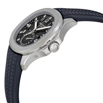 Pre-owned Patek Philippe Aquanaut Dual Time Black Embossed Dial Men's Watch 5164A-001