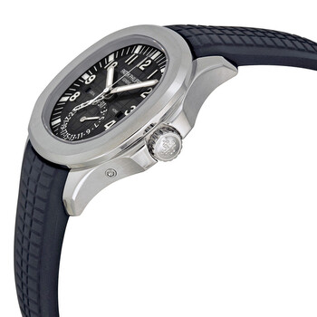 Pre-owned Patek Philippe Aquanaut Dual Time Black Embossed Dial Men's Watch 5164A-001