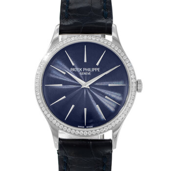 Pre-owned Patek Philippe Calatrava Diamond Blue Dial Ladies Watch 4897G-001