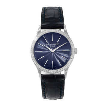 Pre-owned Patek Philippe Calatrava Diamond Blue Dial Ladies Watch 4897G-001
