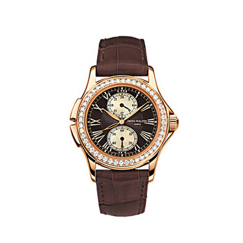 Pre-owned Patek Philippe Calatrava GMT Diamond Mother of Pearl Dial Ladies Watch 4934R