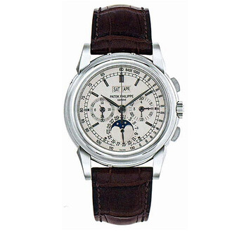 Pre-owned Patek Philippe Chronograph Perpetual Calendar Chronograph Silver Dial Men's Watch 5970G