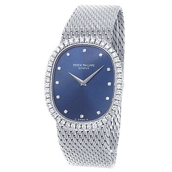 Pre-owned Patek Philippe Golden Ellipse Hand Wind Diamond Blue Dial Men's Watch 3748/009